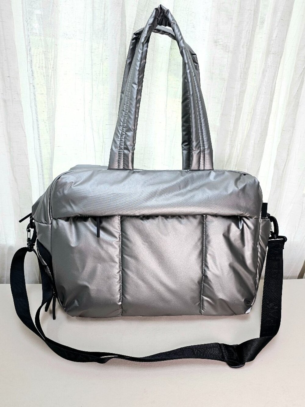 Calpak Metallic Silver Puffer Satchel Bag- love it but have not used it !!!